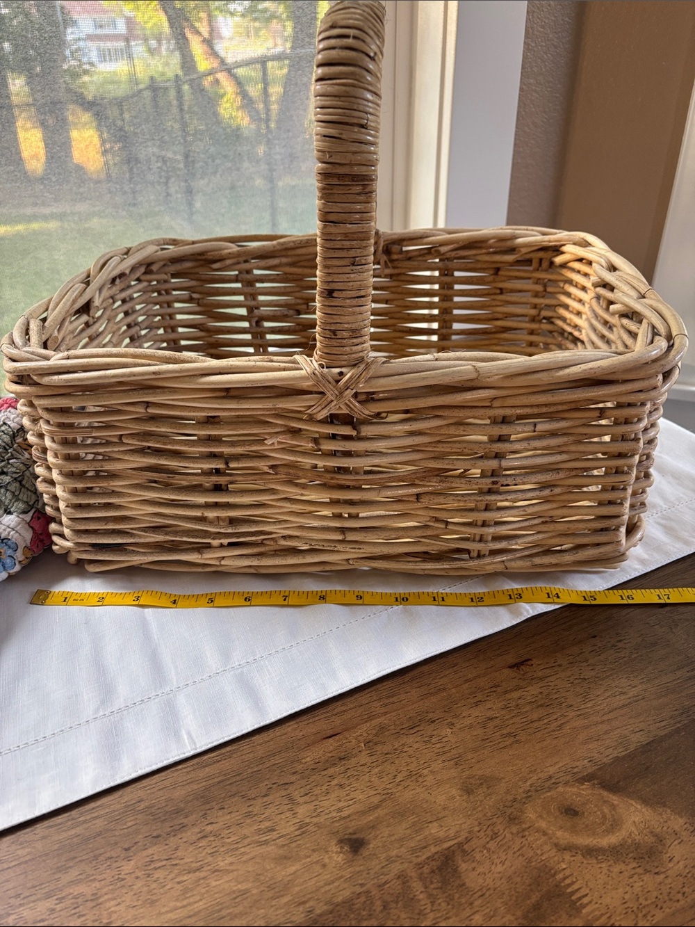 Vintage Handwoven Natural Rattan Basket with Handle - Picture 6 of 9